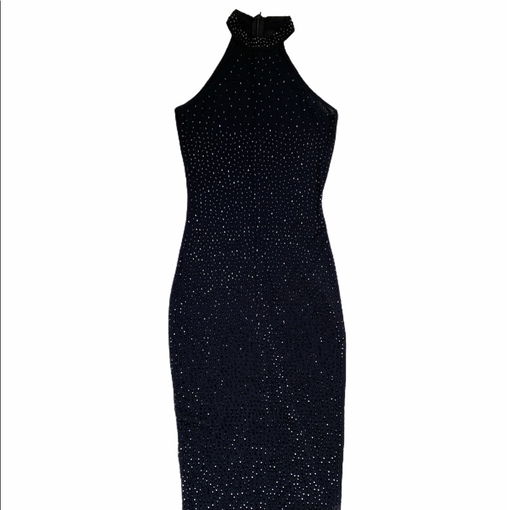 Fashion Nova High Neck Midi Sheer Black Dress
